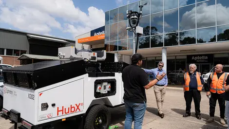 Paris cockinos ceo sphere drones presenting hubx to aptella staff 2