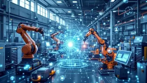 Advanced industrial factory germany robotic arms ai machines sensors digital twin