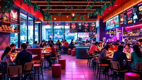 Lively sydney wingstop restaurant interior with vibrant energy and music elements