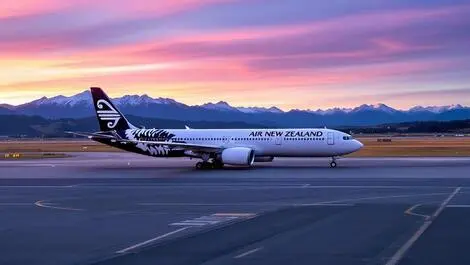 Realistic photo air new zealand airplane airport runway scenic nz landscape