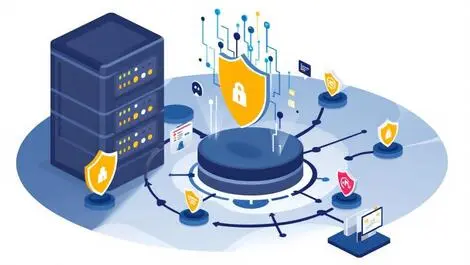 Secure data server digital shield icons abstract ai brain interconnected nodes