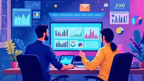 Australian marketers analyzing digital graphs charts marketing budgets