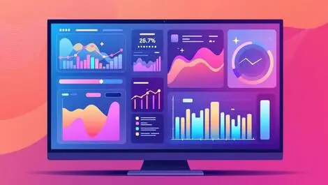 Computer screen with colorful graphical charts data visualizations automated analysis