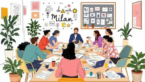 Creative professionals collaborating milan conference room brainstorming