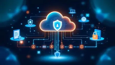 Digital illustration secure cloud environment with ai agents protecting data