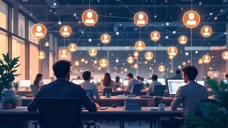 Realistic illustration busy enterprise office ai agent icons cooperation