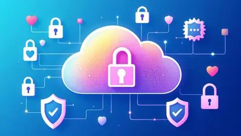 Secure cloud icon interconnected locks shields identity security digital