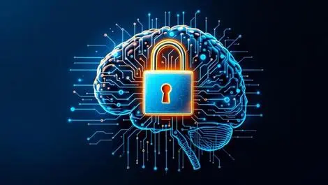 Digital lock over circuit brain symbolizing ai and data privacy protections
