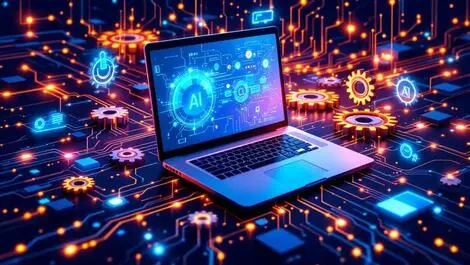 Laptop gears circuit patterns automation ai enhancing software development