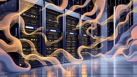 Realistic modern data servers advanced cooling abstract ai processing