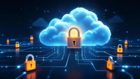 Realistic illustration cloud servers digital lines open padlocks security risks