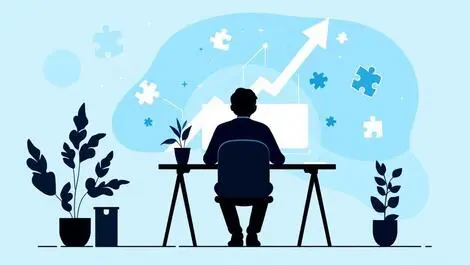 Human silhouette at desk computer ai driven professional growth coaching