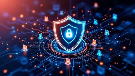 Digital shield network endpoint protection ai data flow cybersecurity illustration