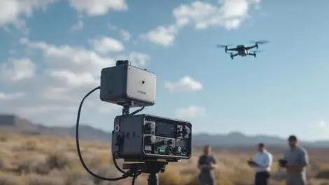 Outdoor counter drone technology demonstration electronic device tracking drone