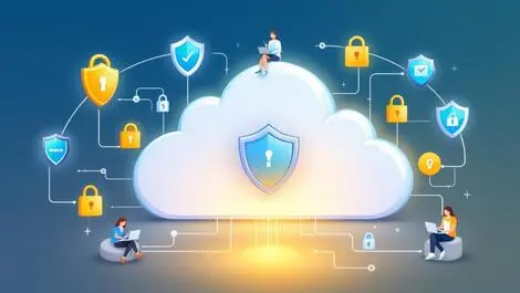 Secure digital cloud password management with shields padlocks and users