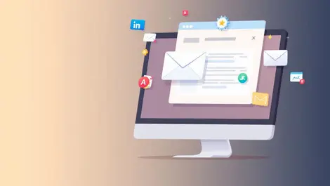 Modern digital illustration email composition interface computer screen software icons