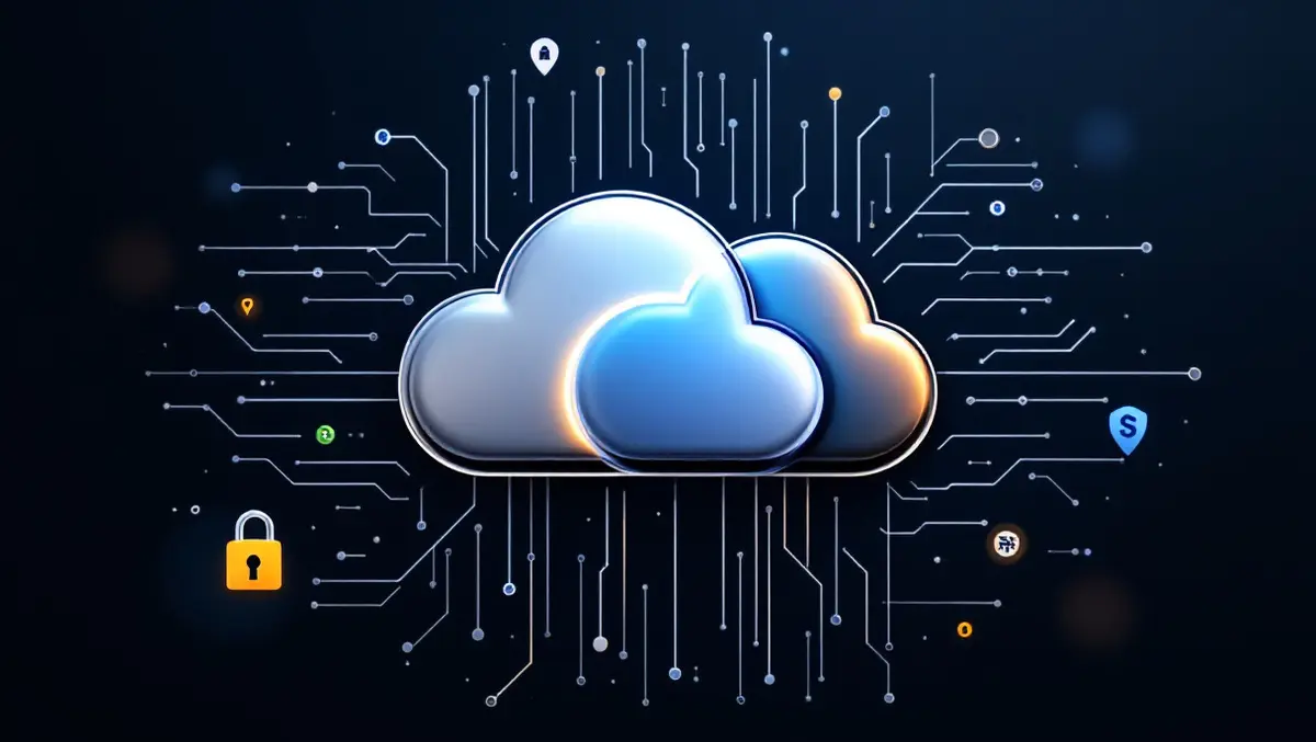 Interlocking metallic soft cloud icons with circuit secure ai data management