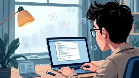 Australian home office laptop suspicious email concerned person threat icons