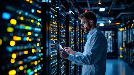 Telecommunication engineers modern swedish lab advanced server racks 5g network