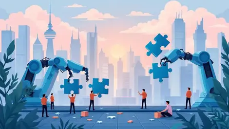 Modern australian city robotic arms assembling puzzle ai projects stalled progress skill shortages