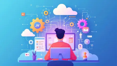 Software developer computer digital gears clouds ai application modernisation