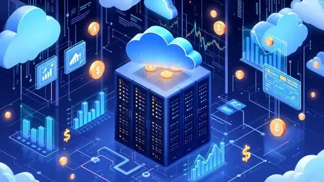 Detailed illustration data center servers cloud financial charts ai costs