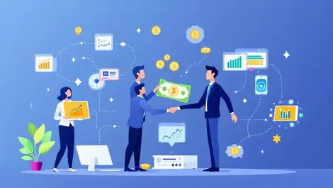 Global affiliate marketing businesspeople exchanging money handshake network