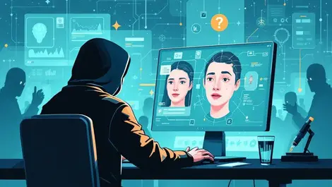 Hooded figure creating digital face cyber attacks australia ai