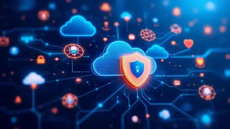 Secure digital network clouds data streams shields cybersecurity identity governance ai