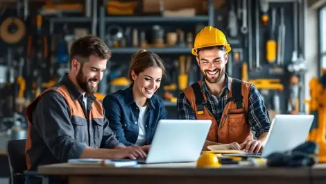 Australian tradespeople online training using laptops tablets construction tools