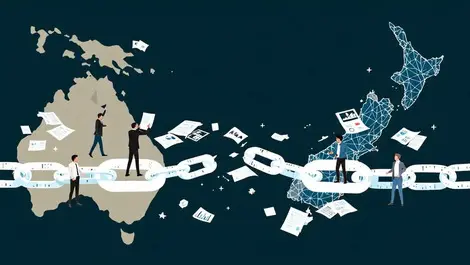 Business professionals divided broken chain contracts graphs australia new zealand