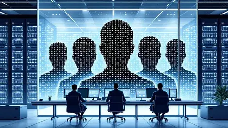 Korea data center control room pixelated privacy shield scene