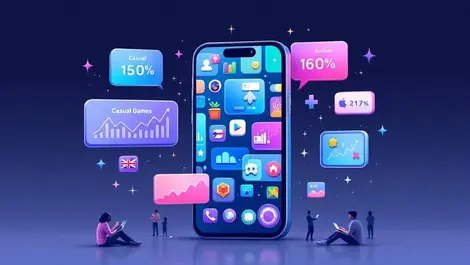 Mobile casual games ads growth us uk au 3d illustration scene