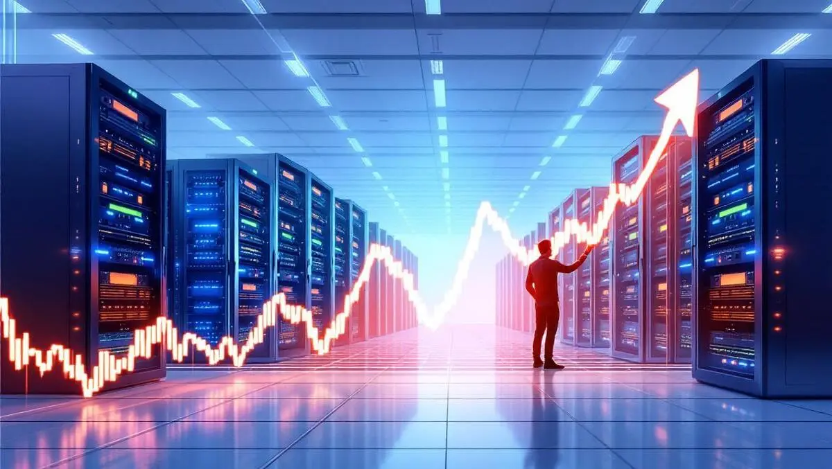 Modern data center cables removed clean racks rising stock chart