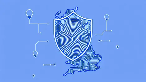 Secure digital identity shield fingerprint circuits uk map blue