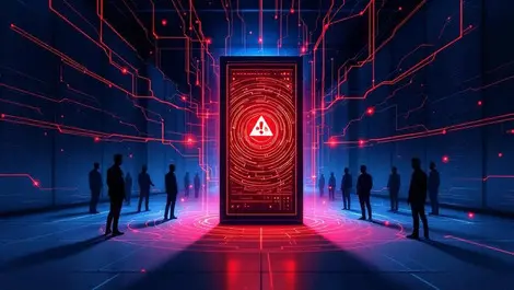 Server room exposed rack critical vulnerability red warning art