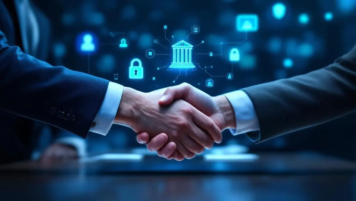 Secure ai partnership life sciences banking hologram icons handshake