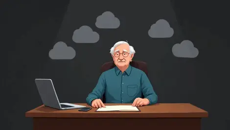 Older british person no inheritance plan tech cloud icons desk