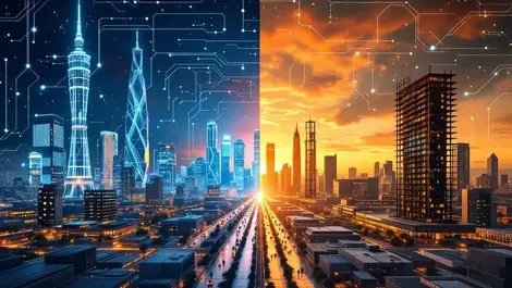 Australian city skyline ai growth vs skills infra gap sunset