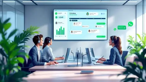 Modern contact centre with agents scheduling dashboard whatsapp green