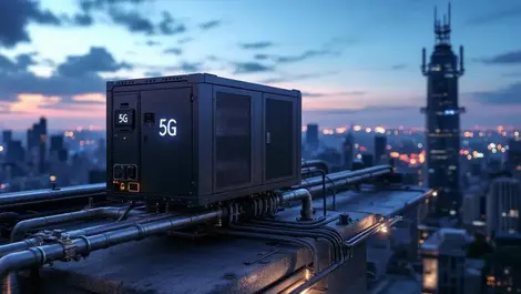 Rooftop rugged server cabinet 5g antennas liquid cooling skyline