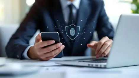 Business pro using fingerprint phone shield biometric mfa secure