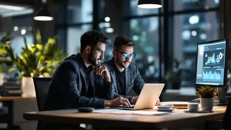 Hr interview with ai brain laptop skills assessment office scene