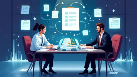 Automated contract negotiation lawyer client balanced scale meeting