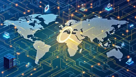 Global ai data center network isometric servers world map view