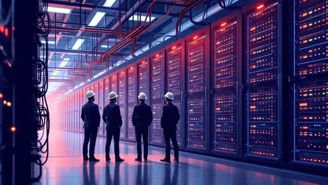 Collaborative business partners data center server racks hd network cables digital illustration